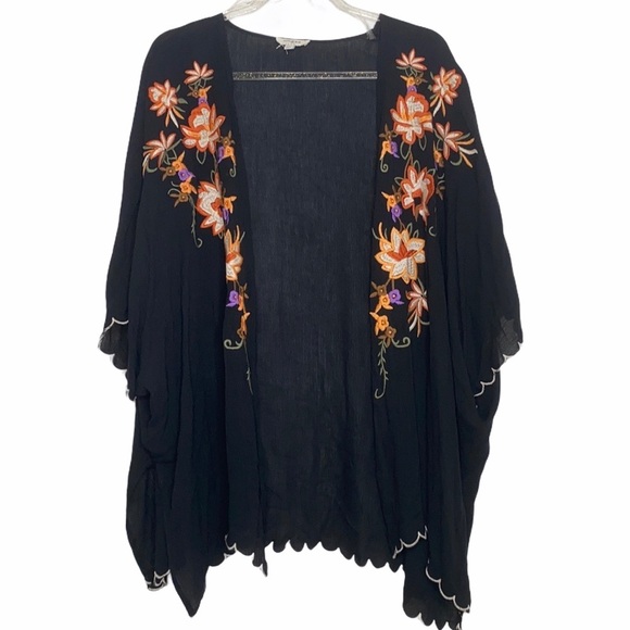 Umgee Embroidered Floral Black Kimono Medium - Picture 1 of 5